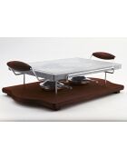 Grande pierre de cuisson rectangulaire avec cadre chromé, montée sur un socle en bois et équipée de 2 brûleurs grise - 25x40cm/30x52cm
