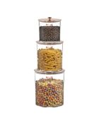 Lot de 3 bocaux hermétiques acrylique empilable gain de place or rose - 1L/2L/3,4L