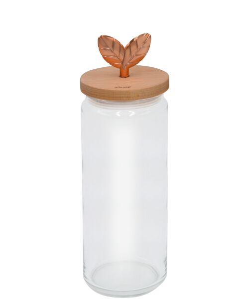 Bocal en verre avec couvercle en bois de hêtre naturel - 1,5L
