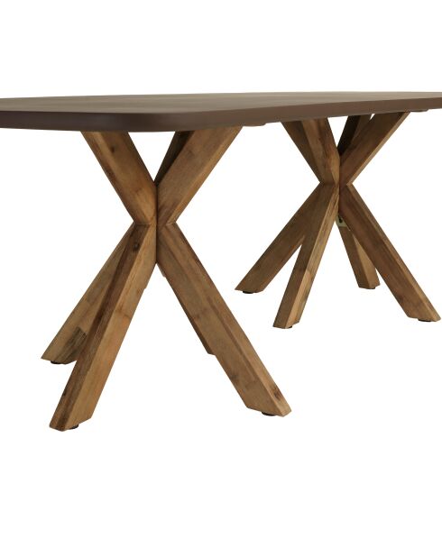 Table à manger effet béton pieds en bois d'acacia marron - 240x100x75 cm