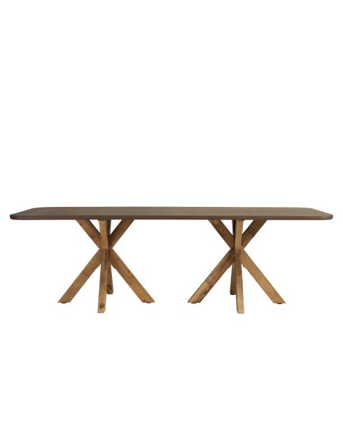 Table à manger effet béton pieds en bois d'acacia marron - 240x100x75 cm