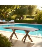 Table à manger effet béton pieds en bois d'acacia marron - 240x100x75 cm