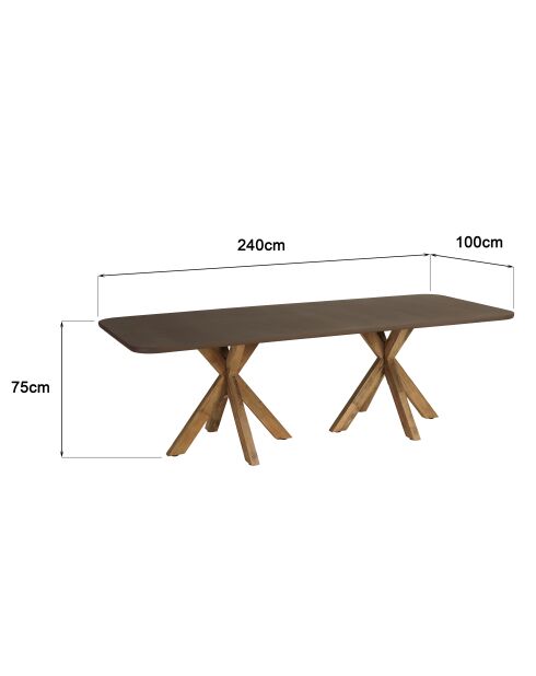 Table à manger effet béton pieds en bois d'acacia marron - 240x100x75 cm