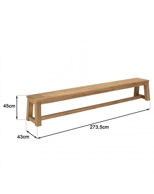 KALLY - Banc de jardin 270x35cm en teck recyclé couleur naturelle