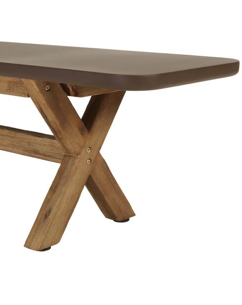 Ensemble table et bancs effet béton pieds en bois d'acacia marron