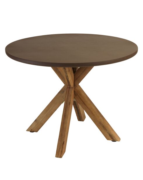 Table à manger ronde effet béton pied en bois d'acacia marron - D.100cm