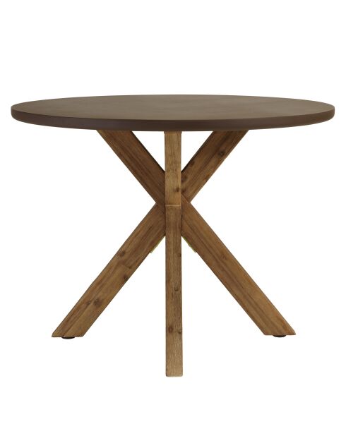 Table à manger ronde effet béton pied en bois d'acacia marron - D.100cm