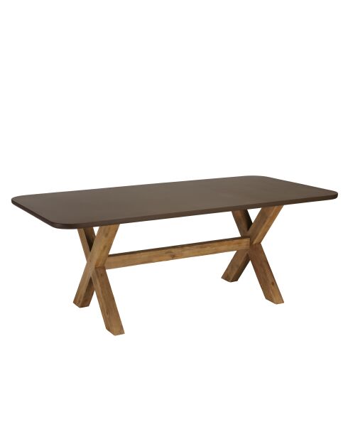 Table à manger effet béton pied en bois d'acacia marron - 200x100x74,5 cm