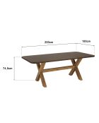 Table à manger effet béton pied en bois d'acacia marron - 200x100x74,5 cm
