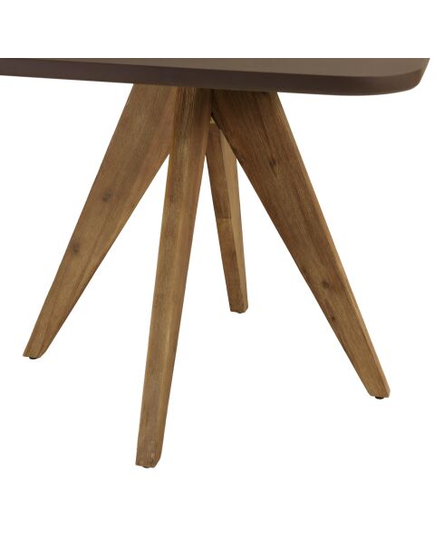 Table à manger carrée effet béton pied bois d'acacia marron - 90x90x75 cm