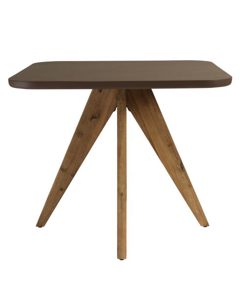 Table à manger carrée effet béton pied bois d'acacia marron - 90x90x75 cm
