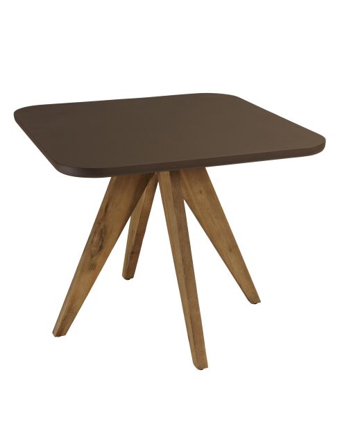 Table à manger carrée effet béton pied bois d'acacia marron - 90x90x75 cm