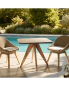 Table à manger carrée effet béton pied bois d'acacia marron - 90x90x75 cm