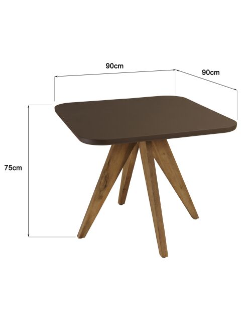 Table à manger carrée effet béton pied bois d'acacia marron - 90x90x75 cm