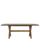 Ensemble table et bancs effet béton pieds en bois d'acacia marron - 200/200x40/100x44,5/74,5 cm