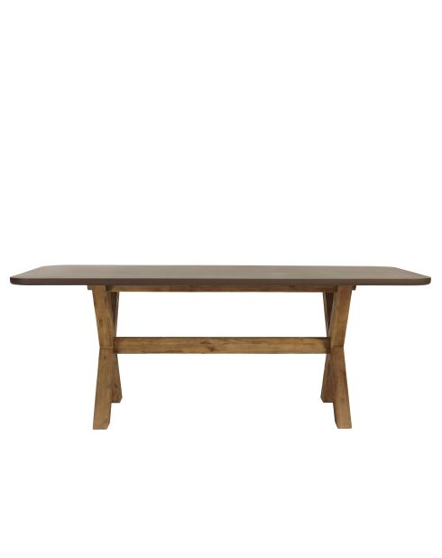 Ensemble table et bancs effet béton pieds en bois d'acacia marron - 200/200x40/100x44,5/74,5 cm