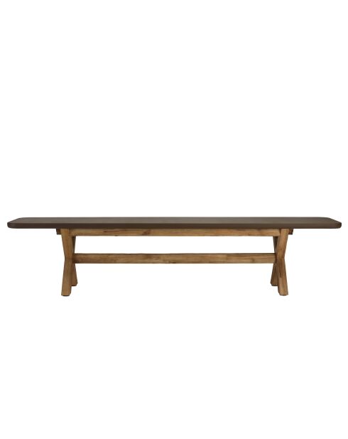 Ensemble table et bancs effet béton pieds en bois d'acacia marron - 200/200x40/100x44,5/74,5 cm