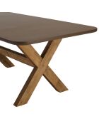 Ensemble table et bancs effet béton pieds en bois d'acacia marron - 200/200x40/100x44,5/74,5 cm