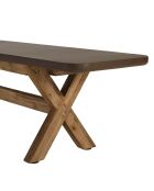 Ensemble table et bancs effet béton pieds en bois d'acacia marron - 200/200x40/100x44,5/74,5 cm