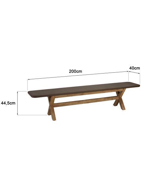 Ensemble table et bancs effet béton pieds en bois d'acacia marron - 200/200x40/100x44,5/74,5 cm