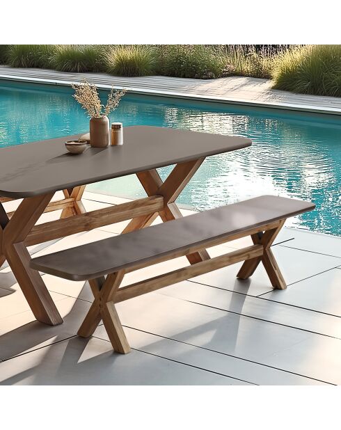 Banc effet béton pied en bois d'acacia marron - 200x40x44,5 cm