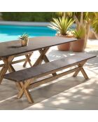 Banc effet béton pieds en bois d'acacia marron- 240x40x44,5 cm