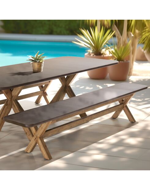 Banc effet béton pieds en bois d'acacia marron- 240x40x44,5 cm