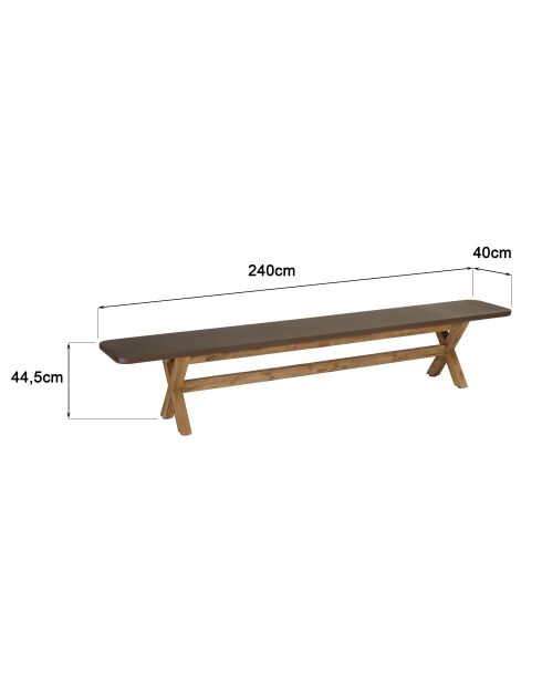 Banc effet béton pieds en bois d'acacia marron- 240x40x44,5 cm