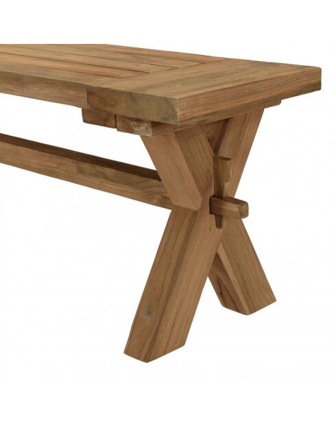 KALLY - Banc de jardin 270x35cm en teck recyclé, pieds croisés