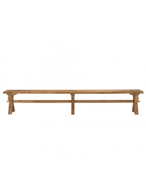 KALLY - Banc de jardin 270x35cm en teck recyclé, pieds croisés