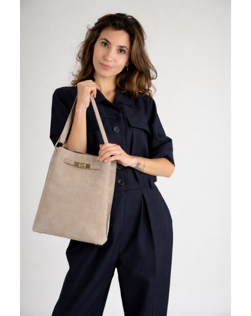 Sac en daim Terry taupe - 24x 12x 30 cm