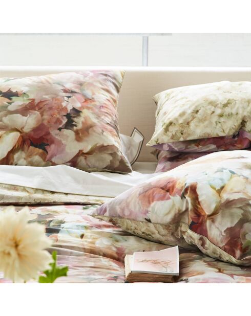 Taie d'oreiller imprimée en percale de coton Fleurs De Jour rose