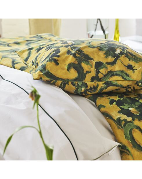 Courte pointe imprimée en percale de coton Guerbois jaune ochre - 135x220 cm