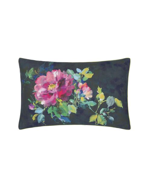 Taie d'oreiller imprimée en satin de coton Gertrude noir/rose fuchsia - 50x75 cm