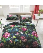 Taie d'oreiller imprimée en satin de coton Gertrude noir/rose fuchsia - 50x75 cm
