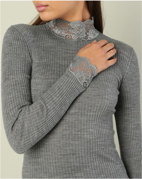 Grauer Pullover Lucile aus Mikrofaser und Wolle
