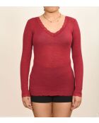 Body de lana y seda con cuello en V y estampado bordado de frambuesa