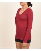 Body de lana y seda con cuello en V y estampado bordado de frambuesa