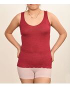 Himbeerfarbenes, nahtloses Tanktop aus Wolle und Seide mit V-Ausschnitt