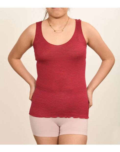 Himbeerfarbenes, nahtloses Tanktop aus Wolle und Seide mit V-Ausschnitt