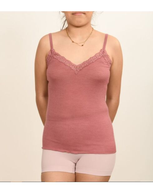 Caraco en Laine & Soie bretelles fines rose antique