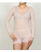 Top en Laine & Microfibre col V Dentelle rose antique