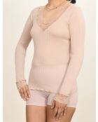 Top en Laine & Microfibre col V Dentelle rose antique