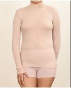 Sous-pull en Laine & Microfibre Col cheminée Dentelle rose antique