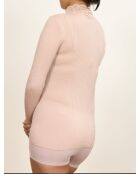 Sous-pull en Laine & Microfibre Col cheminée Dentelle rose antique