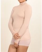 Sous-pull en Laine & Microfibre Col cheminée Dentelle rose antique