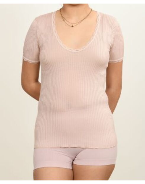 Top en Laine & Microfibre col rond rose antique