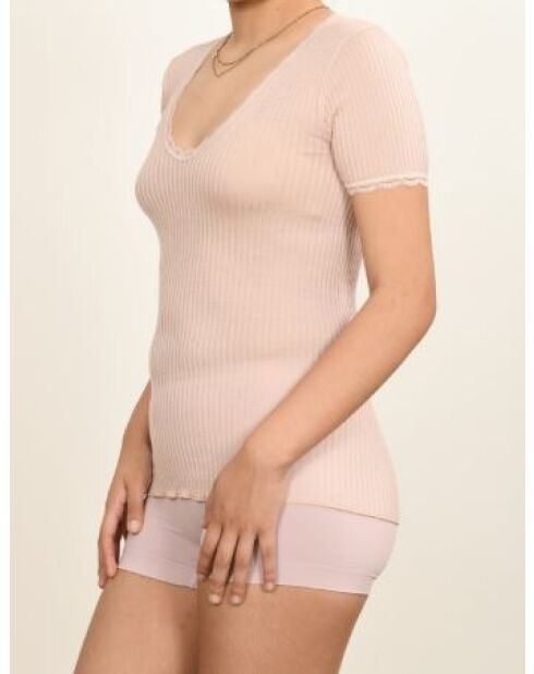 Top en Laine & Microfibre col rond rose antique