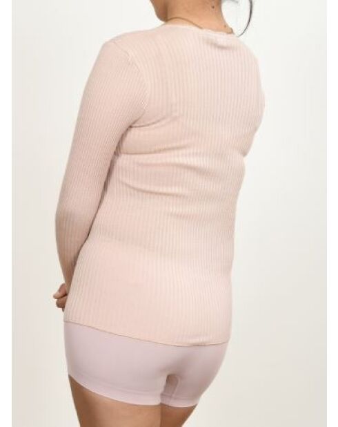Sous-pull en Laine & Microfibre col rond Dentelle rose antique