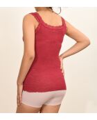Camisola de lana y seda sin tirantes con encaje sin costuras y frambuesa